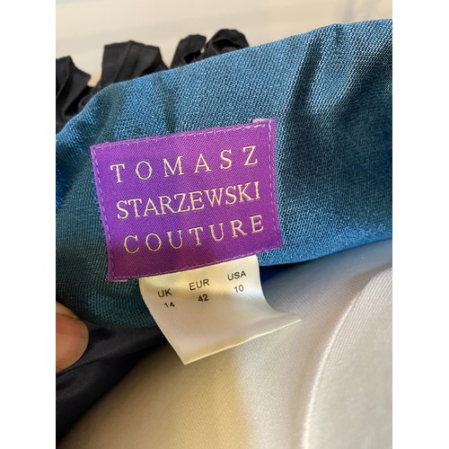 194 - TOMASZ STARZEWSKI couture suit teal colour with black ruffle collar 14. Boutique MOSCHINO silk dress... 