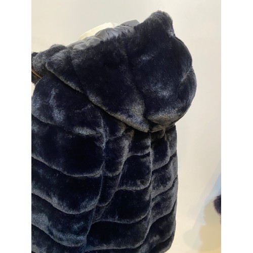 197 - Bomber Jacket black in quilted faux fur, Harrods wool/cashmere shawl with fur edge. Condition good.