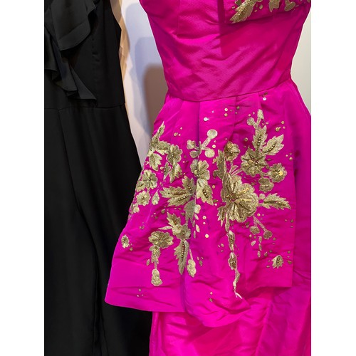 203 - OSCAR DE LA RENTA pink silk strapless dress with gold embroidery pattern. 10. Some marks see photos.... 