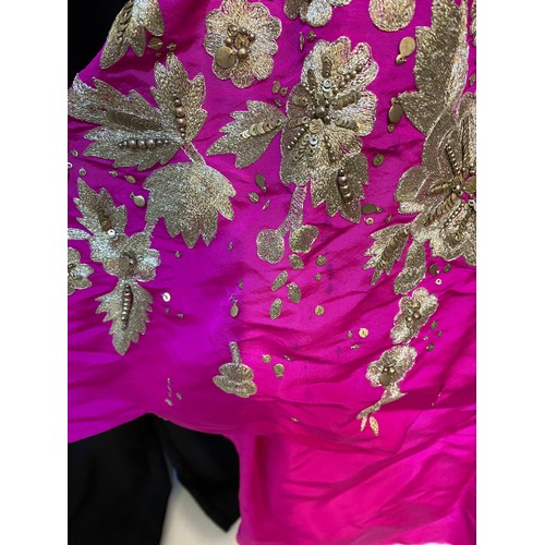 203 - OSCAR DE LA RENTA pink silk strapless dress with gold embroidery pattern. 10. Some marks see photos.... 