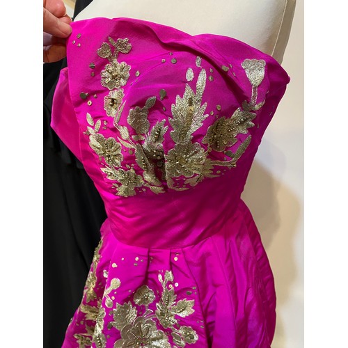 203 - OSCAR DE LA RENTA pink silk strapless dress with gold embroidery pattern. 10. Some marks see photos.... 