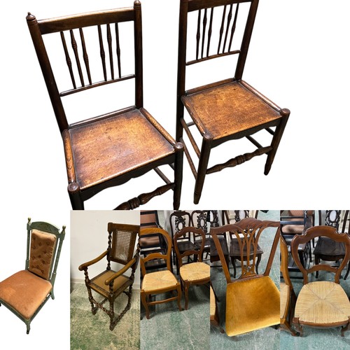 608 - Quantity of chairs (9) Victorian walnut framed nursing chair, and a quantity of other chairs  and a ... 