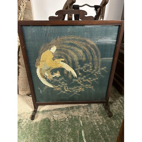 621 - Vintage sledge, heavy fireback 51 cm x 48 cm and a fire screen 81 cm 69 cm