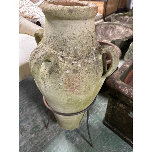 622 - 3 items: A square classical planter. weathered 41cm high x 51 x 51 and  weathered circular and an ol... 