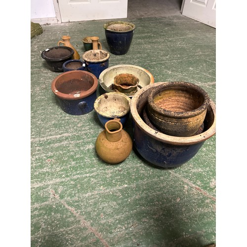 623 - A quantity of blue and green glazed garden pots and planters etc, all as found