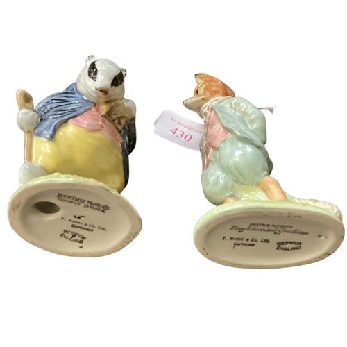 430 - A quantity of Beatrix Potter animal figures , with stamps to base, see all photos, and a Beswick phe... 