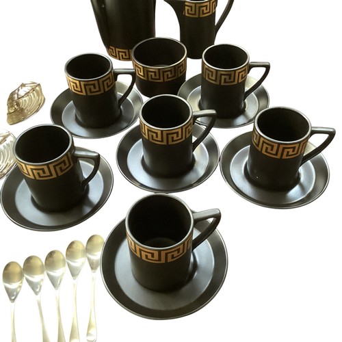 428 - A Sterling silver on porcelain 6 tea cup and saucers and milk and coffee, in the Art Deco taste, som... 