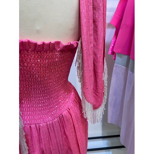 206 - Pink! ASPIGA cotton long dress new, three further dresses, pink jacket with white star pattern, two ... 