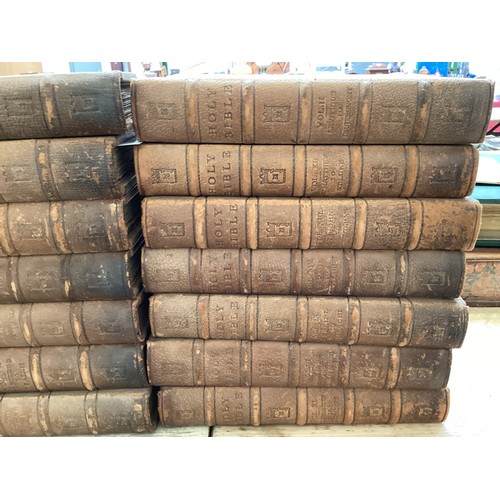 419 - A set of 14 leather bound volumes of THE HOLY BIBLE, The Grolier Society, London. Some fading and we... 