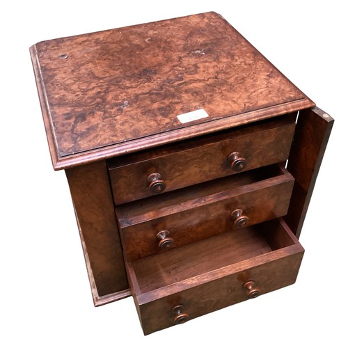 450 - A burr walnut three drawer specimen chest/apprentice piece, 30 cm high and a table.