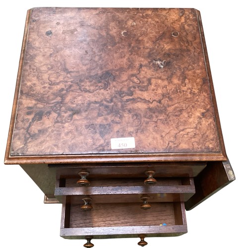 450 - A burr walnut three drawer specimen chest/apprentice piece, 30 cm high and a table.