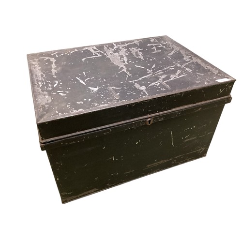 451 - Two black metal trunks, the largest 30 high  x 49cm wide approx.