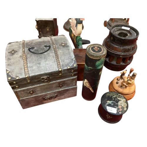 447 - A quantity of mixed collectables to include late C19th and C20th items, tea caddies, wooden statione... 