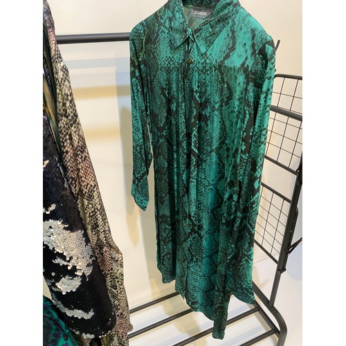 212 - Quantity of dresses (5) including sequins and 2 tops - animal prints and other patterns including ba... 