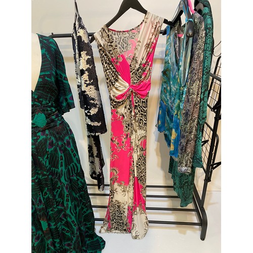 212 - Quantity of dresses (5) including sequins and 2 tops - animal prints and other patterns including ba... 