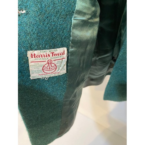 215 - Three children's wool coats/jackets. Green Harris Tweed coat with velvet collar, (40cm armpit to arm... 