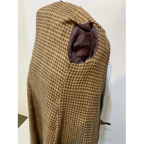 216 - Long brown leather coat with belt. Inside armpit to armpit 43cm, length 122cm. Vintage been worn ass... 