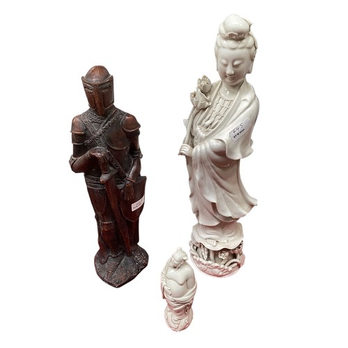 445 - A quantity of mainly Asian wares to include a Blanc de Chine Chinese Guan Yin, and a carved wooden f... 