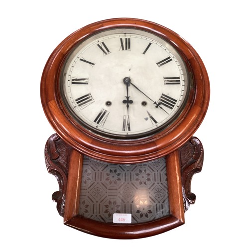 446 - A quantity of antique clocks, to include a Victorian American style mahogany case wall clock with et... 