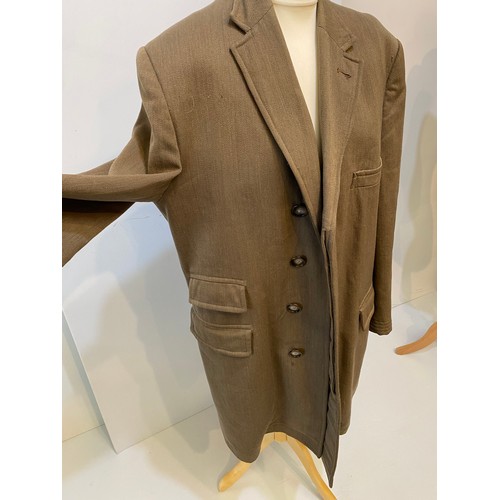 219 - Light brown wool overcoat. Condition wear and damage and marks. Inside armpit to armpit 63cm, length... 