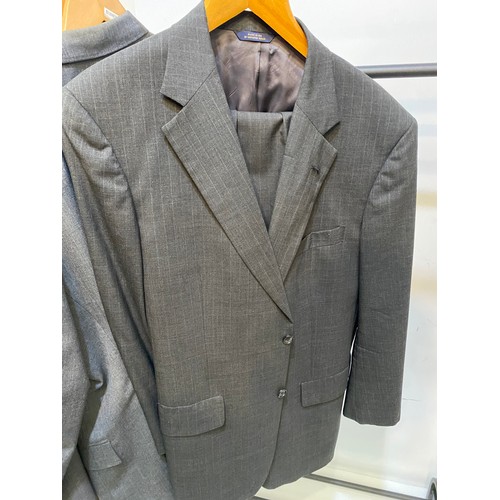 221 - Five tailored suits; dark grey pinstripes Brooks Brothers (marks on trousers), dark grey kwun kee ta... 