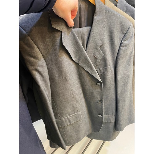 221 - Five tailored suits; dark grey pinstripes Brooks Brothers (marks on trousers), dark grey kwun kee ta... 