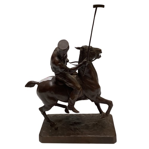 405 - A bronze of a polo player on pony, stamped to base W. Roche 1882