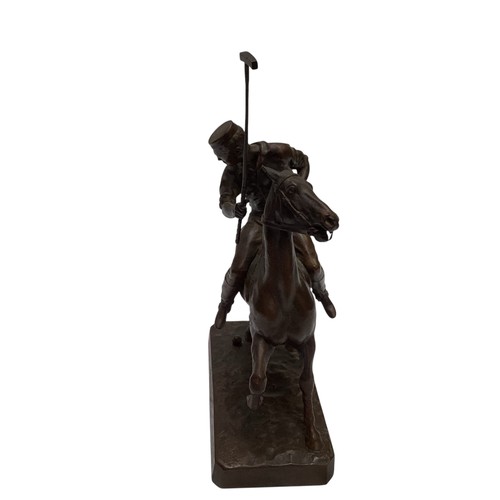 405 - A bronze of a polo player on pony, stamped to base W. Roche 1882