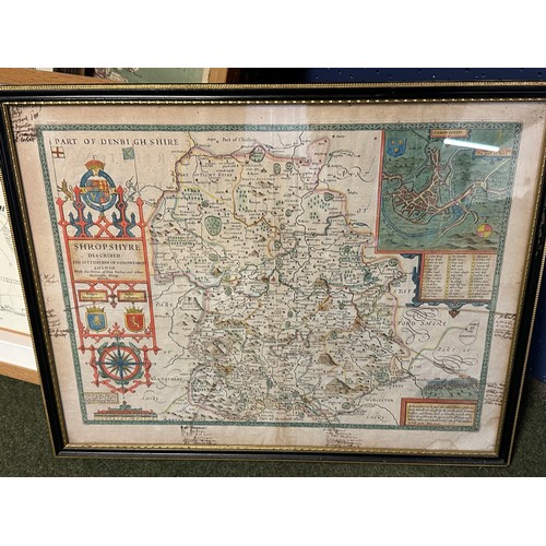 575 - Four framed and glazed maps to include: Two large framed and glazed maps: The Bacons Motor Road Map ... 