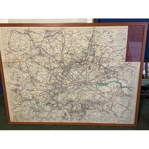 575 - Four framed and glazed maps to include: Two large framed and glazed maps: The Bacons Motor Road Map ... 