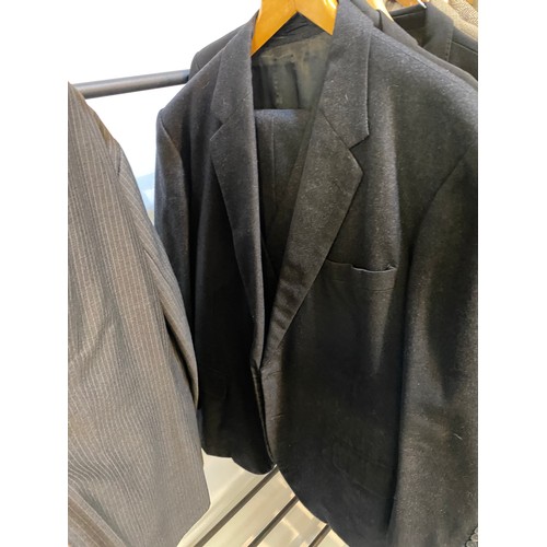 225 - Quantity of suits to include Morning coat with waistcoat and trousers, black tie suit, 3 piece grey ... 