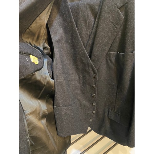 225 - Quantity of suits to include Morning coat with waistcoat and trousers, black tie suit, 3 piece grey ... 