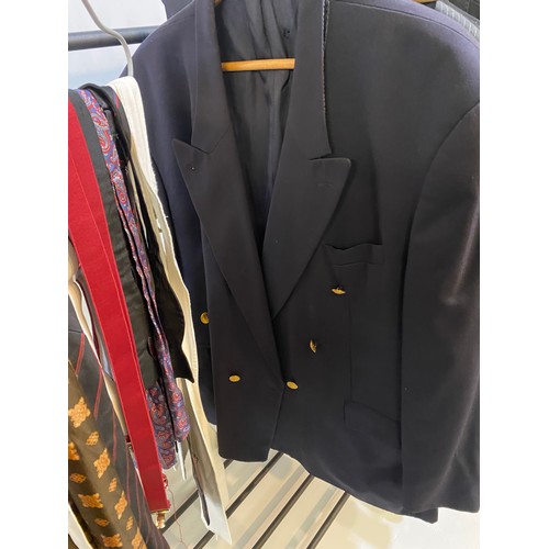 225 - Quantity of suits to include Morning coat with waistcoat and trousers, black tie suit, 3 piece grey ... 