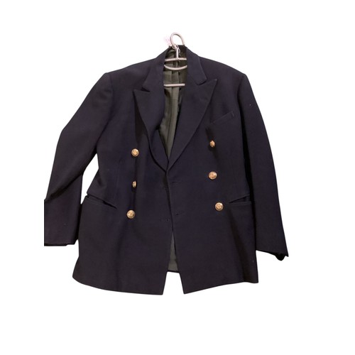 245 - Quantity of gentleman's clothes to include, two double navy blazers both with military buttons, one ... 