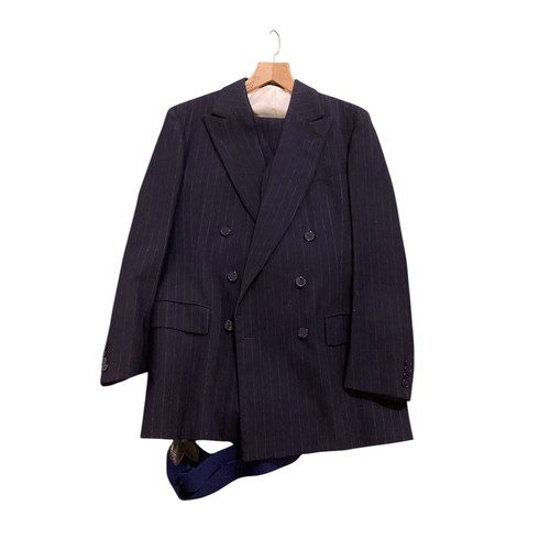 245 - Quantity of gentleman's clothes to include, two double navy blazers both with military buttons, one ... 