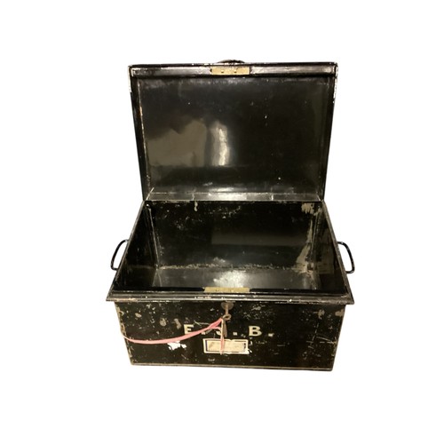 255 - Two vintage travelling trunks and a metal deed box, see photos for details and condition.