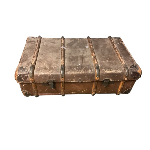 255 - Two vintage travelling trunks and a metal deed box, see photos for details and condition.