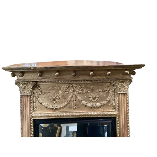 507 - An antique bevelled gilt Pier mirror, decorated with swags and garlands, and ball finials to top, ap... 