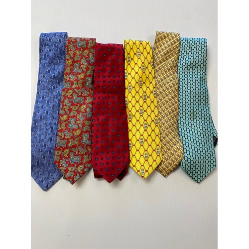 238 - Eight ties - HERMES yellow silk tie with blue overall pattern (mark), CERRUTI pink silk tie (small d... 