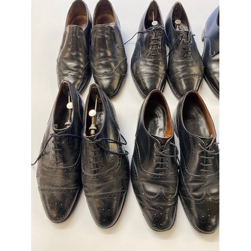 232 - six pairs of black leather shoes all approx size 8.