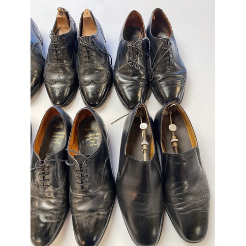 233 - six pairs of black leather shoes, all approx size 8.