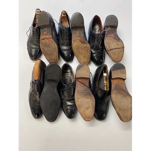 233 - six pairs of black leather shoes, all approx size 8.