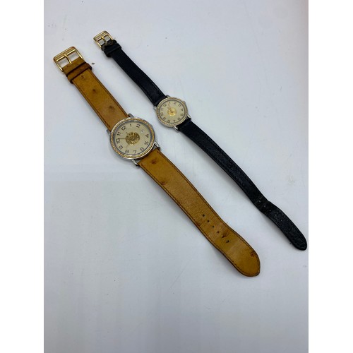 356 - THREE HERMES WATCHES to include a gents white metal and yellow metal wrist watch on brown leather st... 