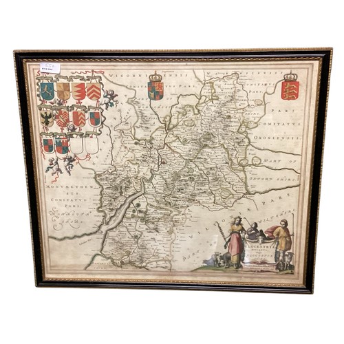 556 - Four framed and glazed vintage maps including Somerset 39 cm x 51 cm and others