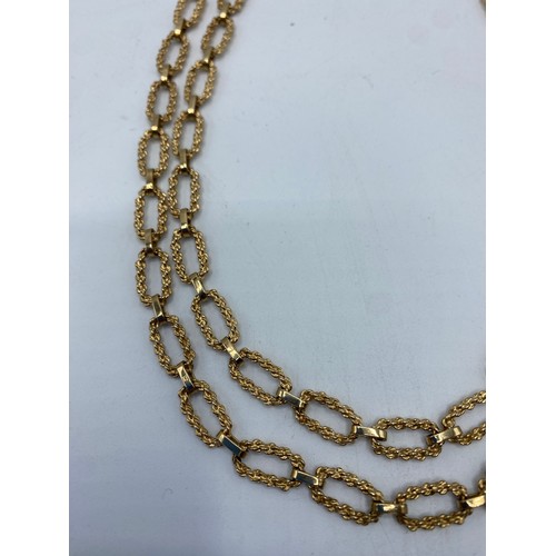 264 - A 9ct gold single/double fancy link necklace, 82cm, 38g