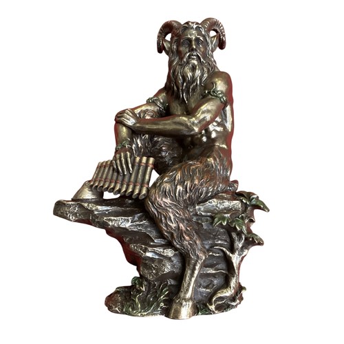 489 - A gilt metal model of a seated Pan, Studio Collection by Veronese Design. 29cm(h).,Original box.