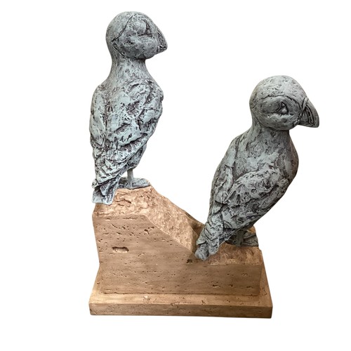 488 - Rebecca Lardner(b.1971) puffin point. Two models of Puffins on composite signed stone base. Numbered... 