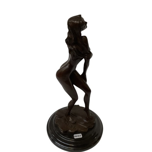 484 - Three bronze models of nude ladies. One unsigned on hardstone base, The others signed Aldo Vitaleh, ... 