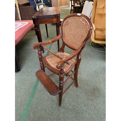 647 - A child's high chair, with  bergere seat and back, and mahogany frame, 88cm high