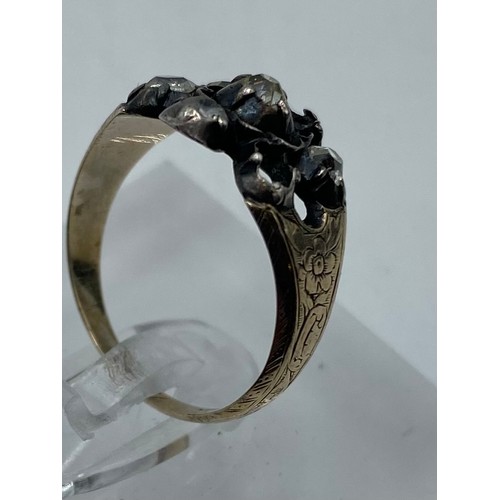 327 - A mid 19th century  ring, old cut diamonds,  engraved to hoop 30th January 1840 2.3g. Size L. Two va... 